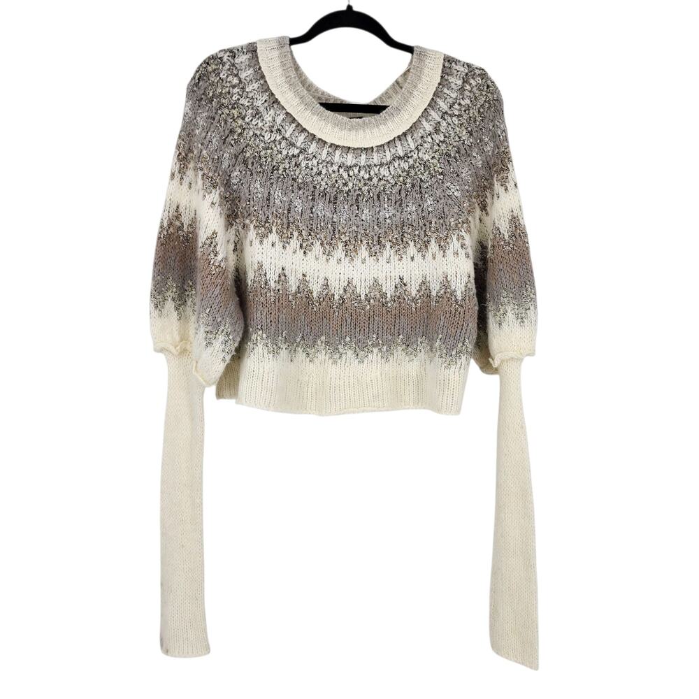 Free People Home For The Holidays Balloon-Sleeve Sweater Size Small